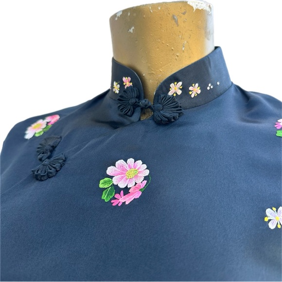 Vintage Chinese Silk Embroidered Top Floral Frog Closure Mandarin Collar 36 - Picture 9 of 12